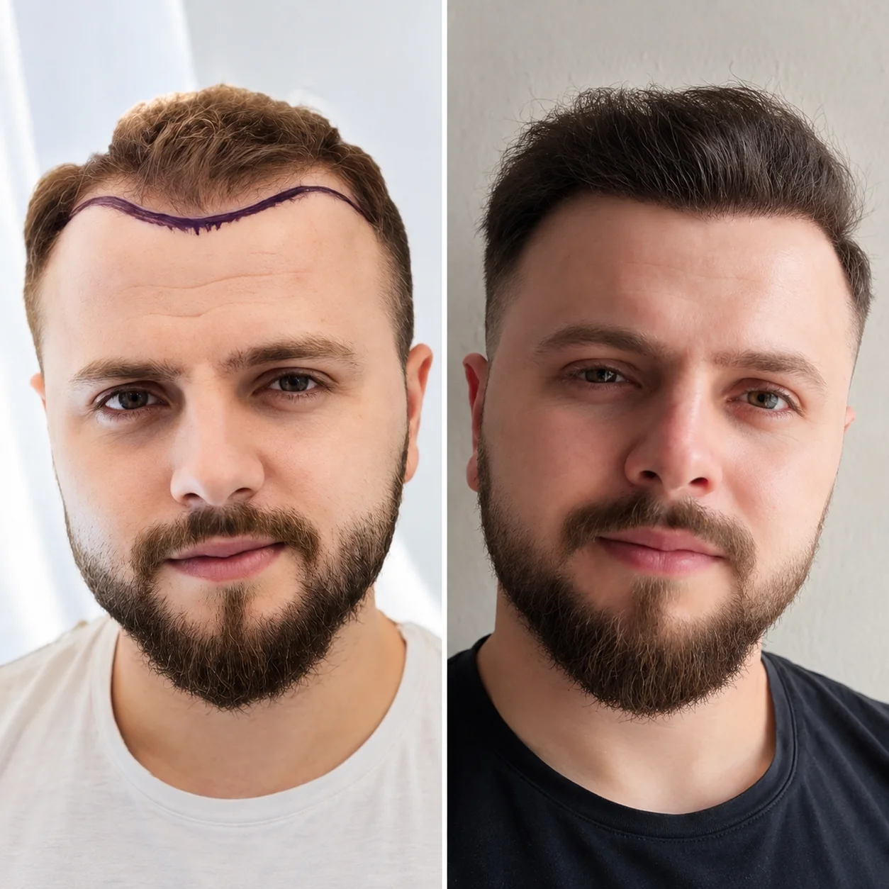 Hair transplant before and after comparison photo 15
